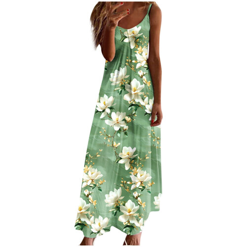 Γυναικείο Μάξι Φόρεμα Vintage Floral Στάμπα σε Γραμμή Α με Αέρινο Στυλ