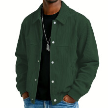 Men's Casual Long-Sleeve Button Jacket Dark Green XXXL