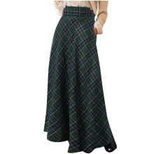 Vintage-Karo-Maxirock für Damen, hochtailliert, A-Linie, lang