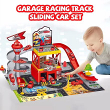 Parking Garage Toy Playset with Race Car Ramp Track and 3