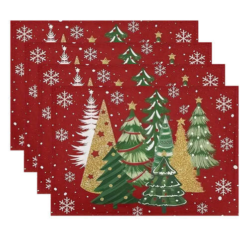 Christmas Placemats Set Holiday Design 4-Piece