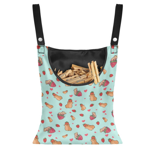 Strawberry Capybara Clothespins Bag 2pcs Washable