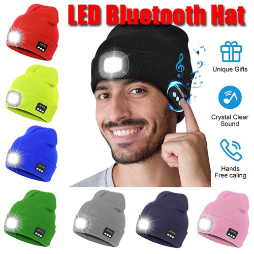 Cappello frontale a LED con cuffie e microfono altoparlante, colore rosso