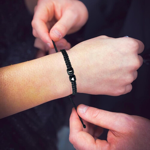 Bracelet à perles avec initiale « I » pour couples, noir 2