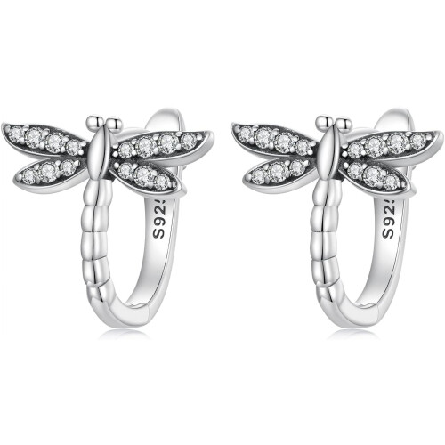 Orecchini a cerchio a forma di libellula in argento sterling 925 con cubi