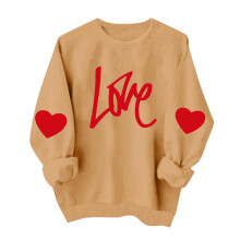 Valentinssweatshirt til kvinder med lange ærmer og rund hals