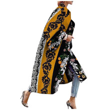Dame Boho Blomster Trenchcoat Oversized Langærmet med