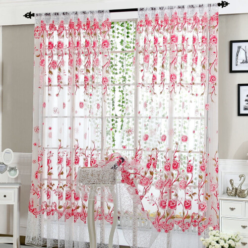 Sheer Floral Peony Curtains with Rod Pocket, 1 Panel, 39.37