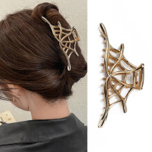 Spider Web Metal Hair Claw Clip - Alloy Punk Y2K Thin Hair