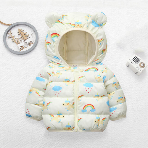 Casaco acolchoado com capuz para bebê menino com estampa de orelhas de urso, branco. 1