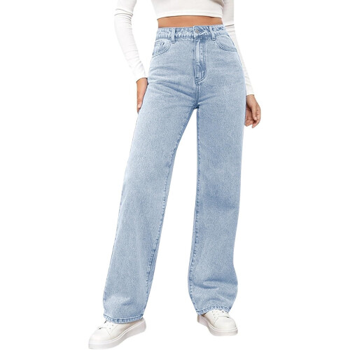 Jeans da donna a vita alta e gamba dritta, elasticizzati e leggeri.