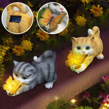 Figurine de chat solaire avec papillon décoratif (1 pièce)