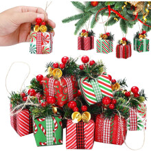 Christmas Tree Mini Gift Boxes with Bells and Berries 12pcs