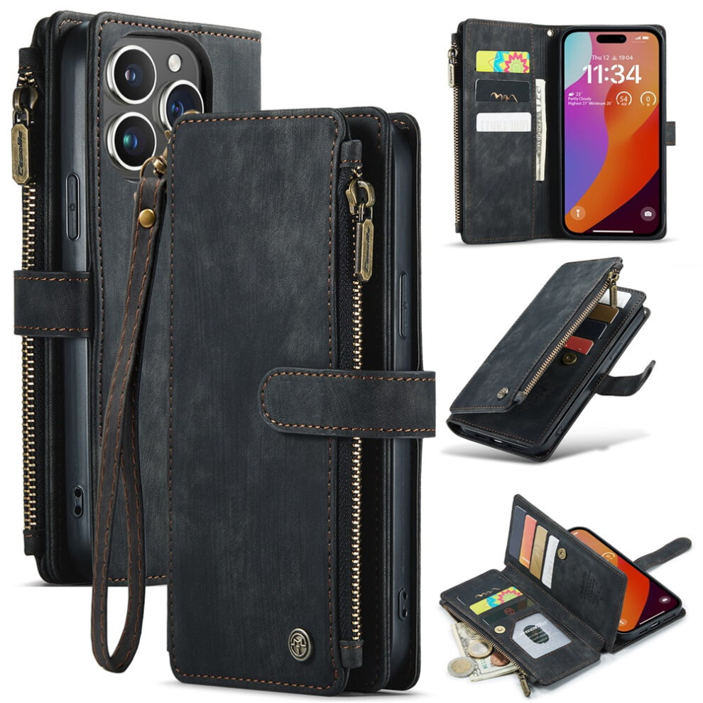 Caseme Iphone 15 Pro Max Wallet Case Pu Leather Black 937196968954