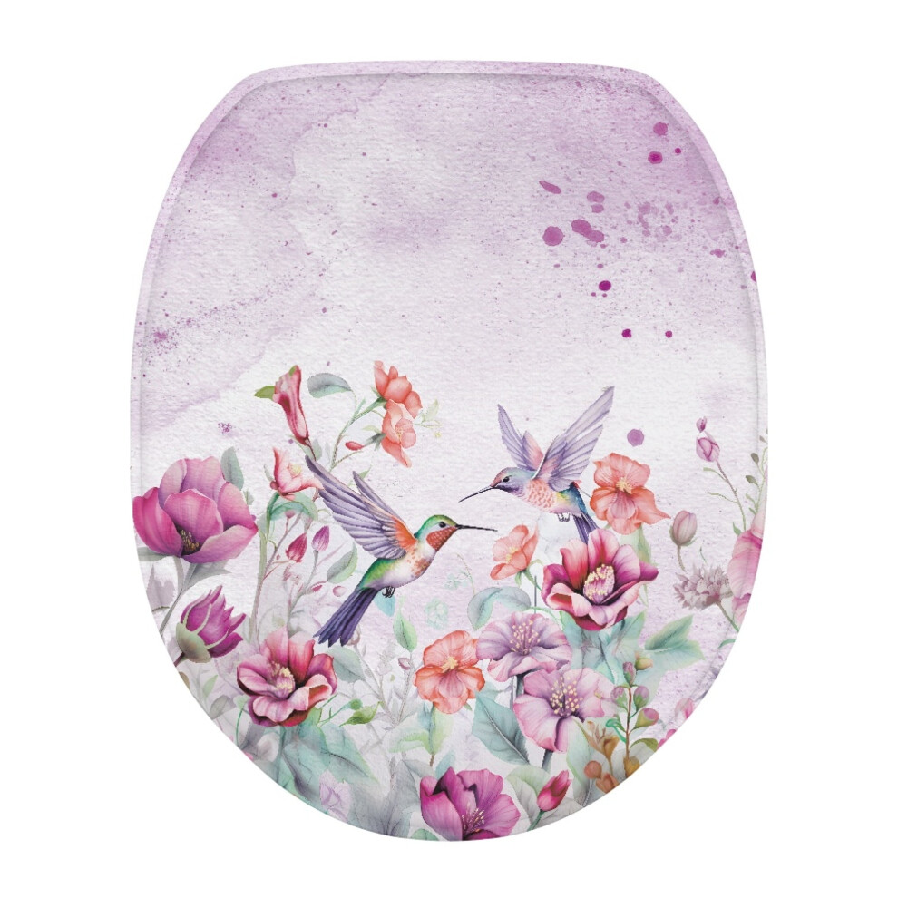 Hummingbird Flower Toilet Lid Cover Round Washable 937196969135