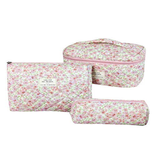 Neceser de viaje acolchado de algodón con estampado floral para mujer.
