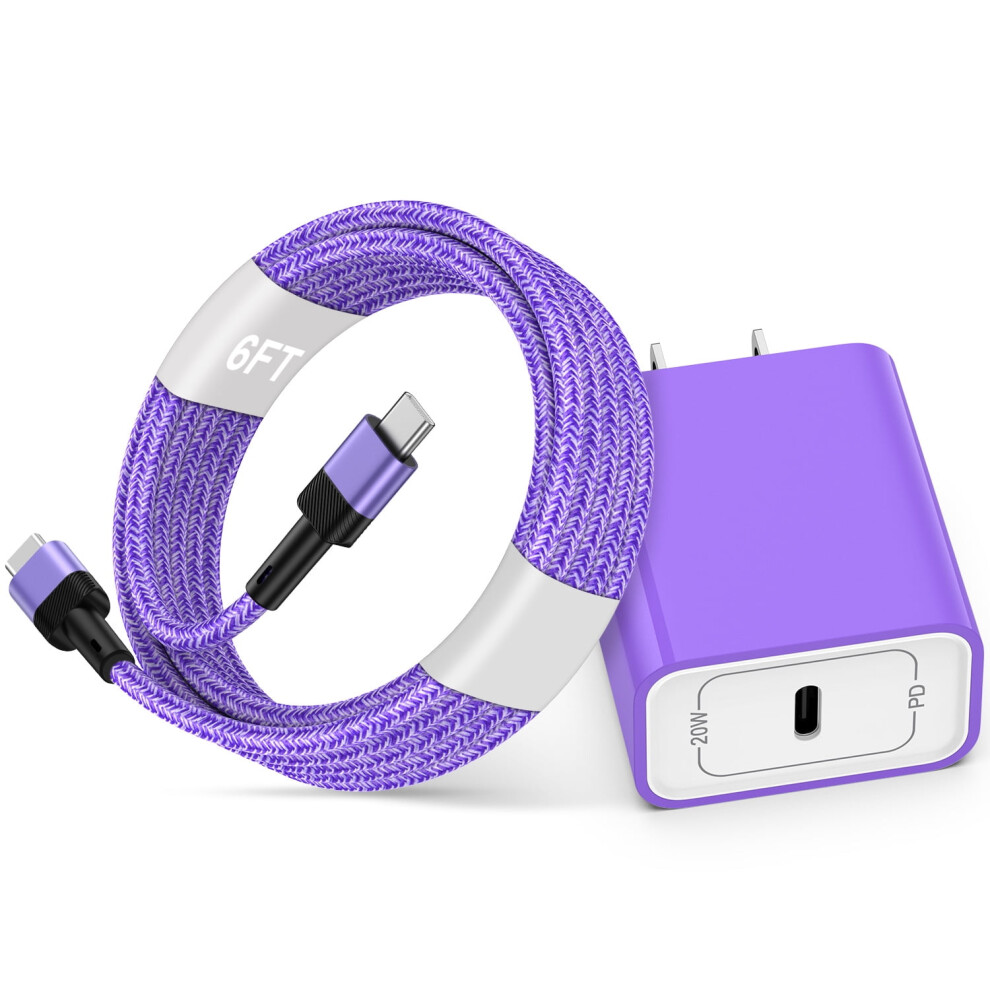 20W Usb-C Pd Wall Charger With 6Ft Cable Purple 937196948673