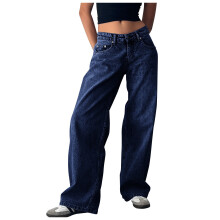 Women's Straight Leg High Waisted Denim Jeans Blue