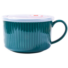 Microwavable soup bowl ceramic with handle and lid 30.4 oz
