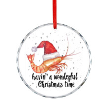 Cartoon Shrimp Christmas Ornament Round Glass 1pc