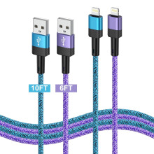 Cabo USB-A para Lightning com revestimento em nylon trançado (pacote com 2 unidades, 1,8 m e 3 m).