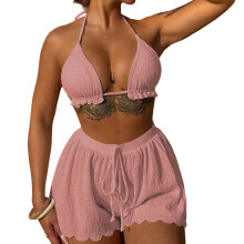 Tacar bikini halter triantánach uigeach do mhná, 3 phíosa