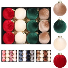 Velvet Christmas Balls 80MM 12PCS Red White Green Coffee