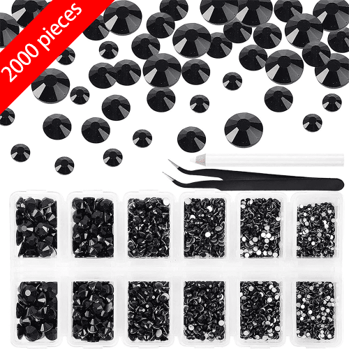 Black Rhinestones Flat Back Crystal Gems 2000 pcs 1.5–6 mm