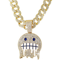 Collier cubain hip-hop avec pendentif visage froid 15 mm