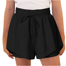 Girls Flowy Athletic Shorts with Spandex Liner 2-in-1 Black