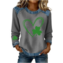 Dame sweatshirt med Shamrock-kunsttryk, grøn