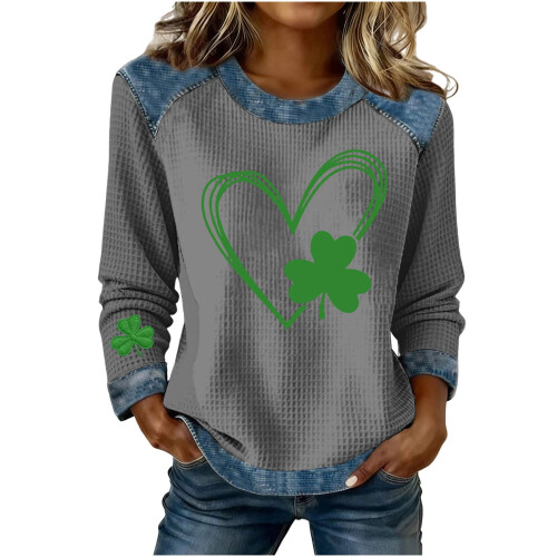 Dame sweatshirt med Shamrock-kunsttryk, grøn