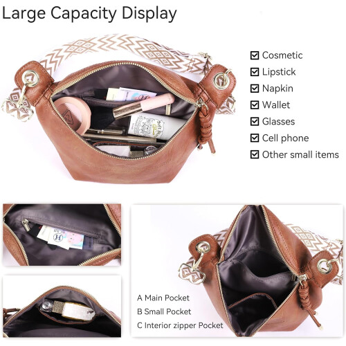 Bolsa de cintura feminina marrom, transversal, com 2 compartimentos. 1