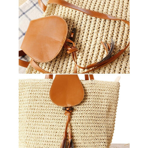 Große, gewebte Stroh-Schultertasche für Damen, lässig 1