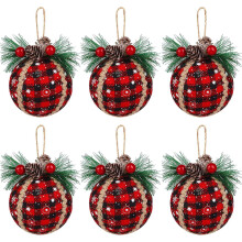Buffalo Plaid Ball Ornaments Black Red 6PCS