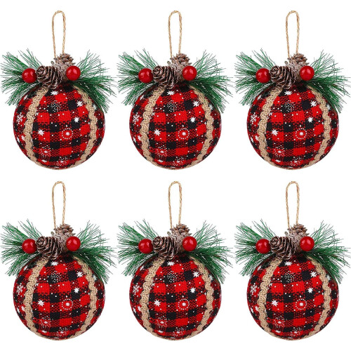 Buffalo Plaid Ball Ornaments Black Red 6PCS