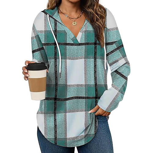 Oversized Damen-Kapuzenpullover mit Karomuster, langärmelig 1