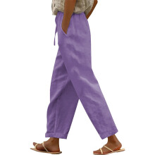 Pantaloni de in pentru femei, violet, mărimea M