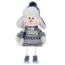 Snowman Plush Doll Blue Knit Holiday Decoration 1 pc
