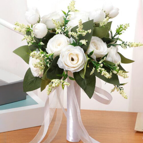 Artificial White Roses Bouquet for Wedding Decoration