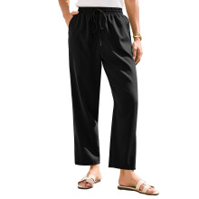 Women's Cotton-Linen Pencil Pants High Waist Black L