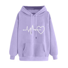 Women's Heart-Printed Zip-Up Hoodie Long Sleeve Valentine's