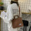 Bolsa de lona marrom feminina casual transversal com 2