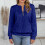 Women's blue crewneck sweatshirt half-zip long sleeve 2