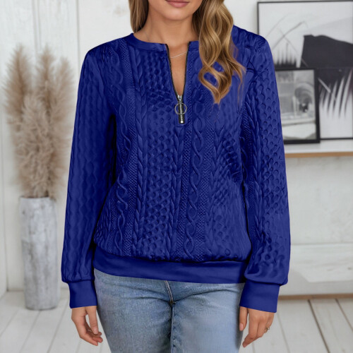 Women's blue crewneck sweatshirt half-zip long sleeve 1