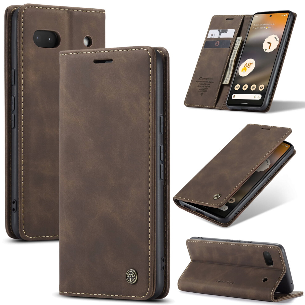 Caseme Leather Flip Wallet Case For Google Pixel 6A Coffee Brown 975221353986
