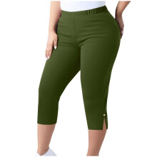 Women's Army Green Capris Stretch Yoga Pants 2XL