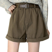 Women's Corduroy Shorts High Waist Pleated Loose Fit