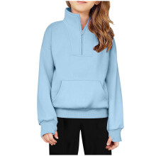 Girls Fleece Half-Zip Sweatshirt Light Blue Size 9-10