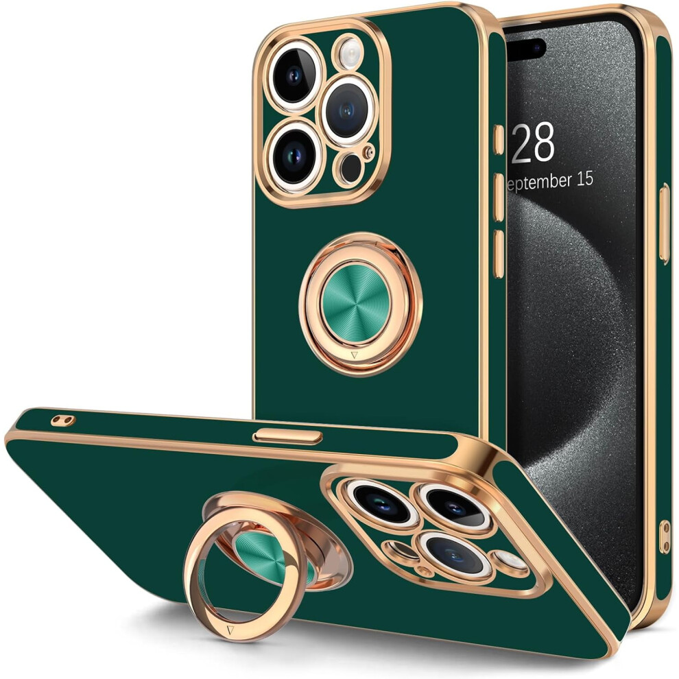 Iphone 15 Pro Max Case With 360 Rotatable Ring Stand And Gold 9101399838432